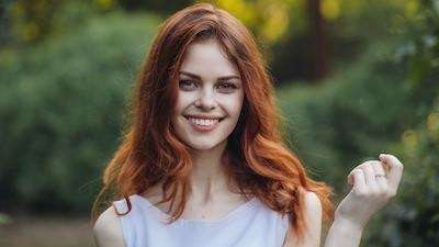 A woman smiling in the park | dental crown procedure